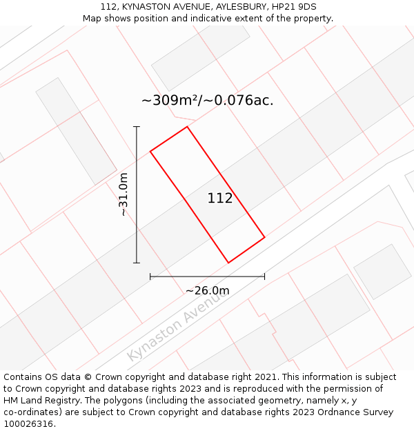 112, KYNASTON AVENUE, AYLESBURY, HP21 9DS: Plot and title map