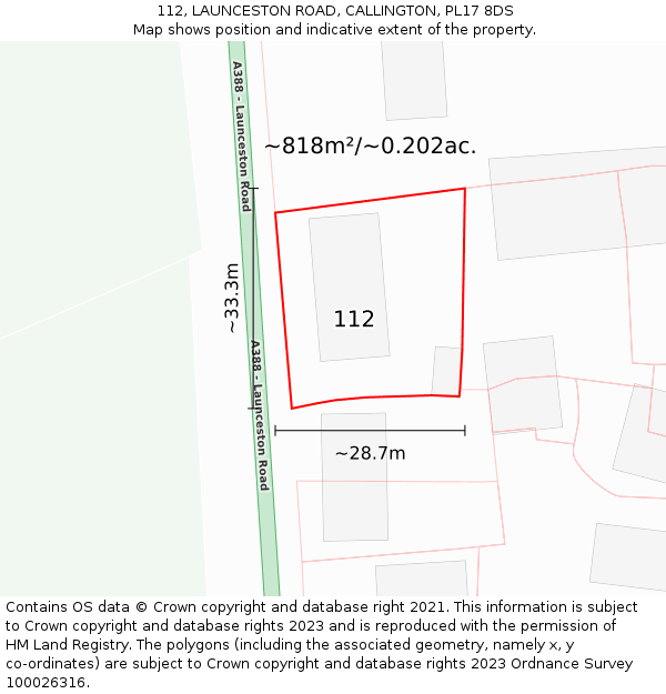112, LAUNCESTON ROAD, CALLINGTON, PL17 8DS: Plot and title map