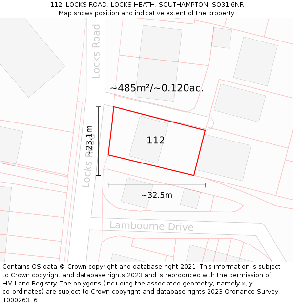 112, LOCKS ROAD, LOCKS HEATH, SOUTHAMPTON, SO31 6NR: Plot and title map