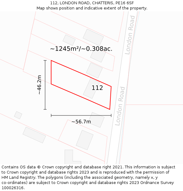 112, LONDON ROAD, CHATTERIS, PE16 6SF: Plot and title map