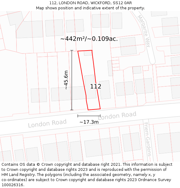 112, LONDON ROAD, WICKFORD, SS12 0AR: Plot and title map