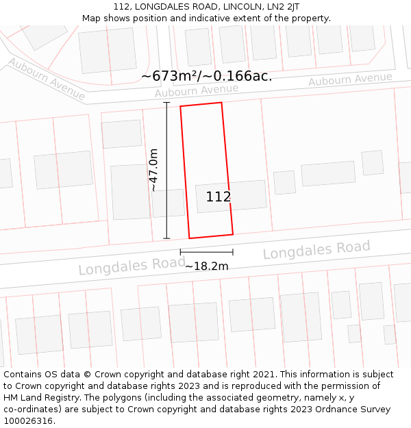 112, LONGDALES ROAD, LINCOLN, LN2 2JT: Plot and title map