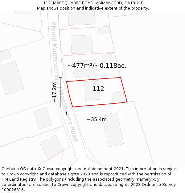 112, MAESQUARRE ROAD, AMMANFORD, SA18 2LF: Plot and title map