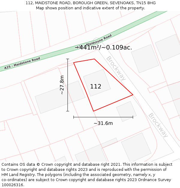 112, MAIDSTONE ROAD, BOROUGH GREEN, SEVENOAKS, TN15 8HG: Plot and title map