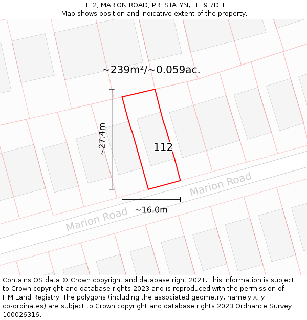 112, MARION ROAD, PRESTATYN, LL19 7DH: Plot and title map