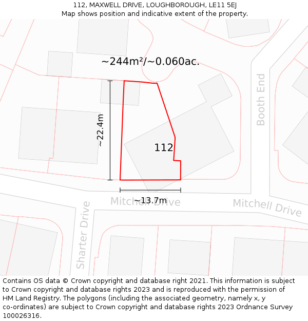 112, MAXWELL DRIVE, LOUGHBOROUGH, LE11 5EJ: Plot and title map
