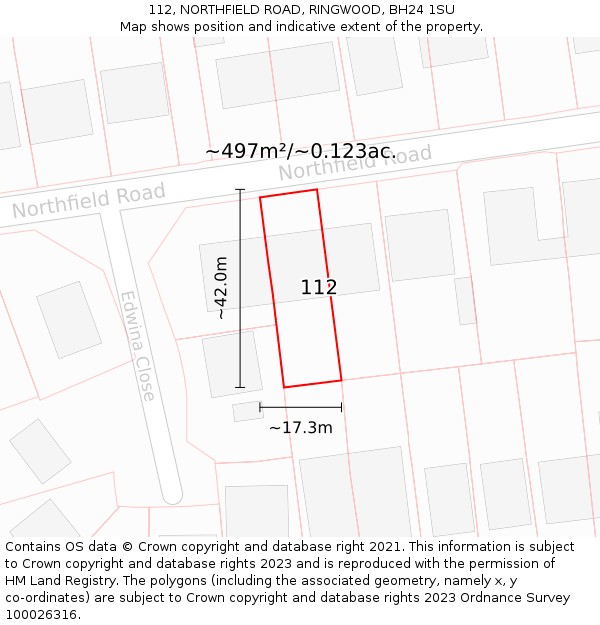 112, NORTHFIELD ROAD, RINGWOOD, BH24 1SU: Plot and title map