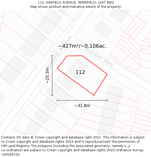 112, OAKFIELD AVENUE, MARKFIELD, LE67 9WQ: Plot and title map