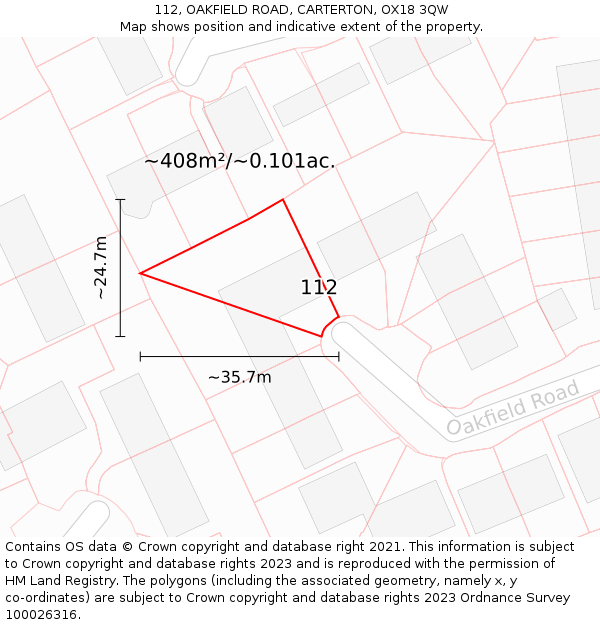 112, OAKFIELD ROAD, CARTERTON, OX18 3QW: Plot and title map