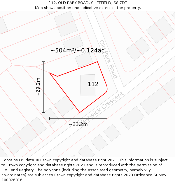 112, OLD PARK ROAD, SHEFFIELD, S8 7DT: Plot and title map