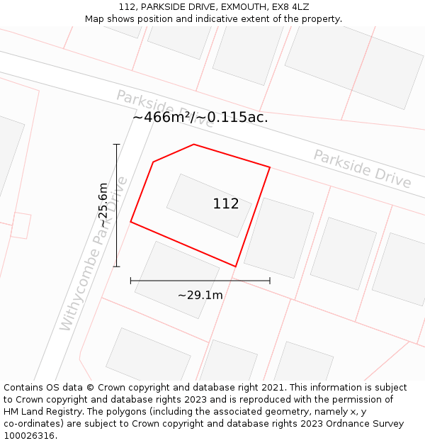 112, PARKSIDE DRIVE, EXMOUTH, EX8 4LZ: Plot and title map