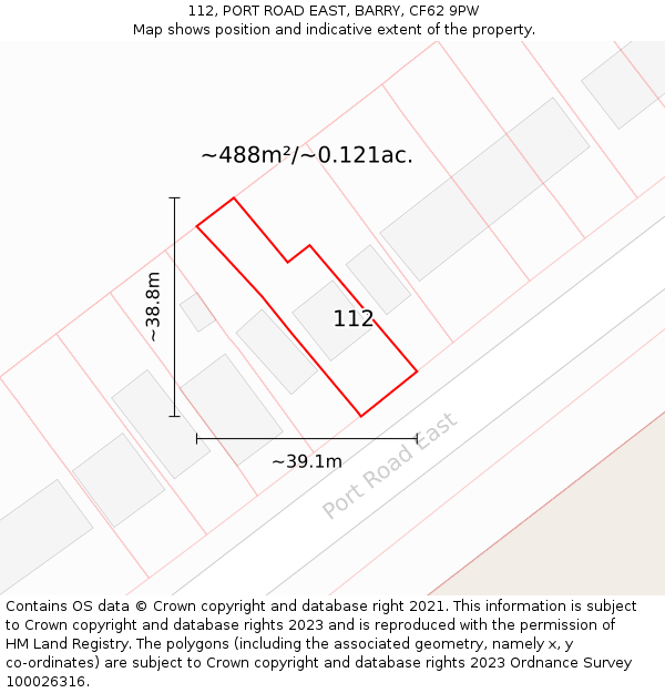 112, PORT ROAD EAST, BARRY, CF62 9PW: Plot and title map