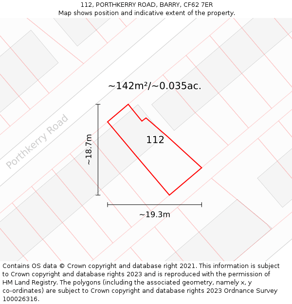 112, PORTHKERRY ROAD, BARRY, CF62 7ER: Plot and title map