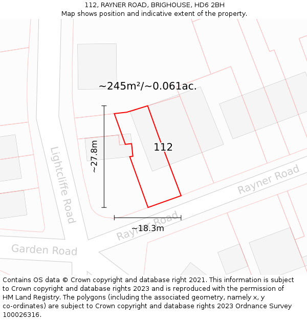 112, RAYNER ROAD, BRIGHOUSE, HD6 2BH: Plot and title map