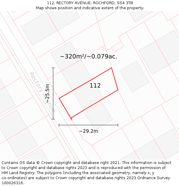 112, RECTORY AVENUE, ROCHFORD, SS4 3TB: Plot and title map