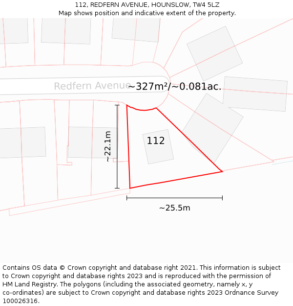 112, REDFERN AVENUE, HOUNSLOW, TW4 5LZ: Plot and title map