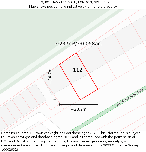 112, ROEHAMPTON VALE, LONDON, SW15 3RX: Plot and title map