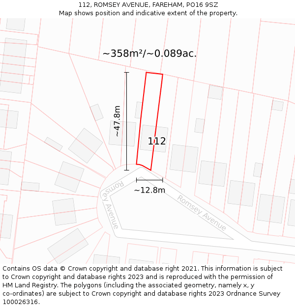 112, ROMSEY AVENUE, FAREHAM, PO16 9SZ: Plot and title map