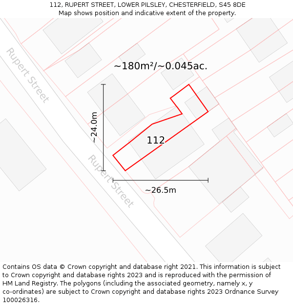 112, RUPERT STREET, LOWER PILSLEY, CHESTERFIELD, S45 8DE: Plot and title map