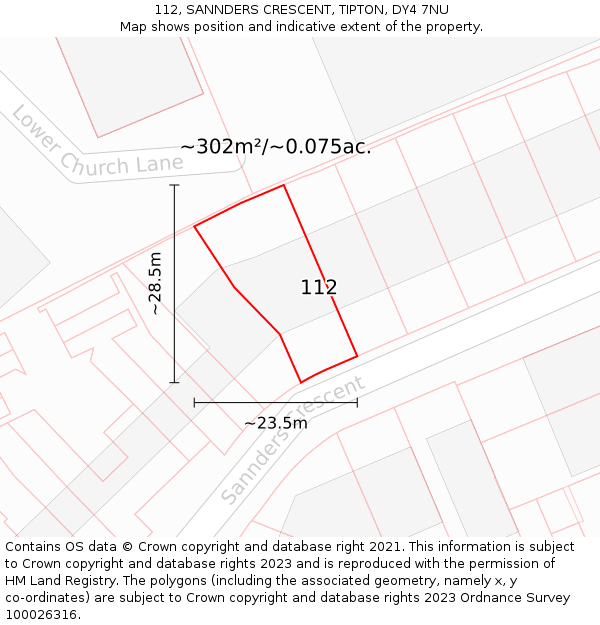 112, SANNDERS CRESCENT, TIPTON, DY4 7NU: Plot and title map