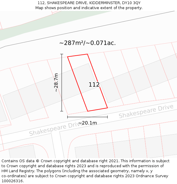 112, SHAKESPEARE DRIVE, KIDDERMINSTER, DY10 3QY: Plot and title map