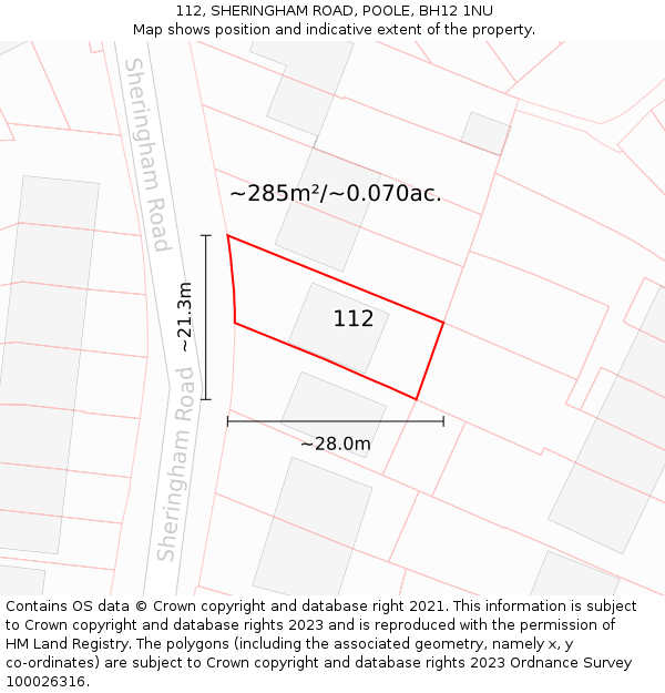 112, SHERINGHAM ROAD, POOLE, BH12 1NU: Plot and title map