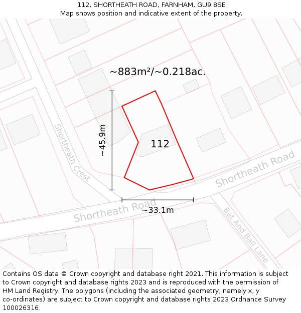 112, SHORTHEATH ROAD, FARNHAM, GU9 8SE: Plot and title map