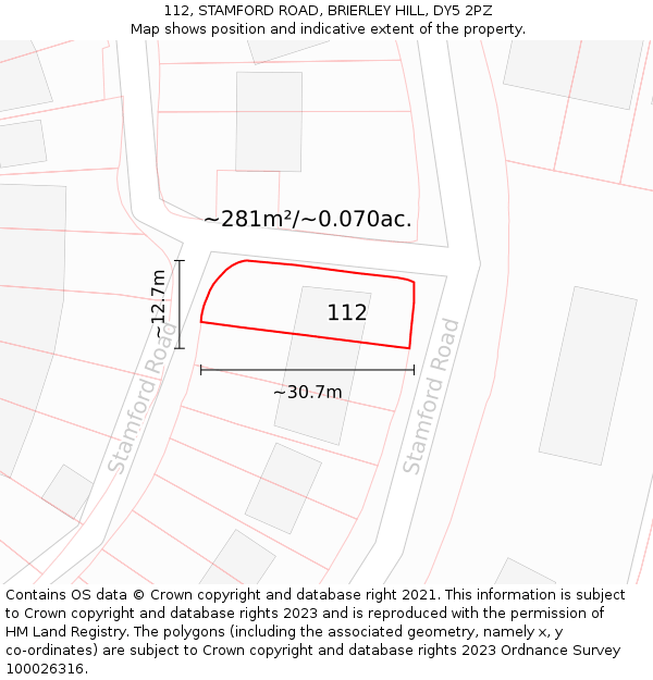 112, STAMFORD ROAD, BRIERLEY HILL, DY5 2PZ: Plot and title map