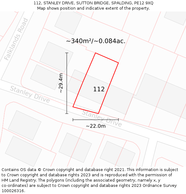 112, STANLEY DRIVE, SUTTON BRIDGE, SPALDING, PE12 9XQ: Plot and title map