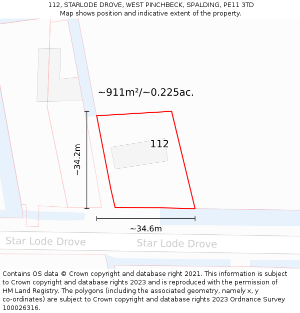 112, STARLODE DROVE, WEST PINCHBECK, SPALDING, PE11 3TD: Plot and title map