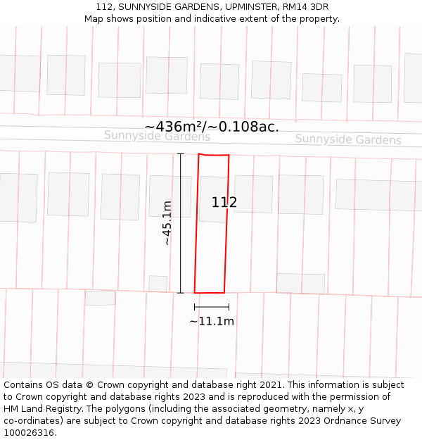 112, SUNNYSIDE GARDENS, UPMINSTER, RM14 3DR: Plot and title map