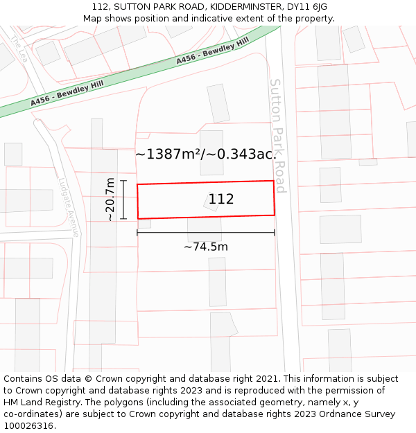 112, SUTTON PARK ROAD, KIDDERMINSTER, DY11 6JG: Plot and title map