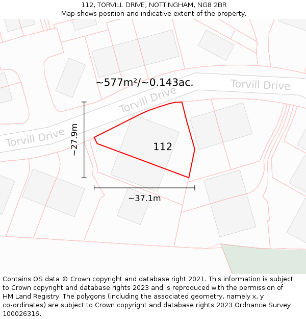 112, TORVILL DRIVE, NOTTINGHAM, NG8 2BR: Plot and title map