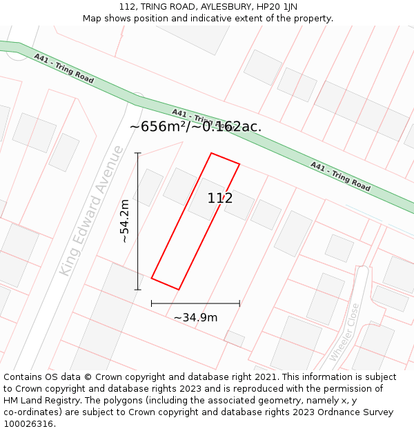 112, TRING ROAD, AYLESBURY, HP20 1JN: Plot and title map