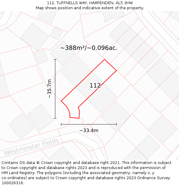 112, TUFFNELLS WAY, HARPENDEN, AL5 3HW: Plot and title map