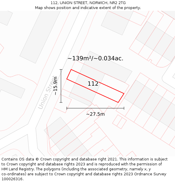 112, UNION STREET, NORWICH, NR2 2TG: Plot and title map
