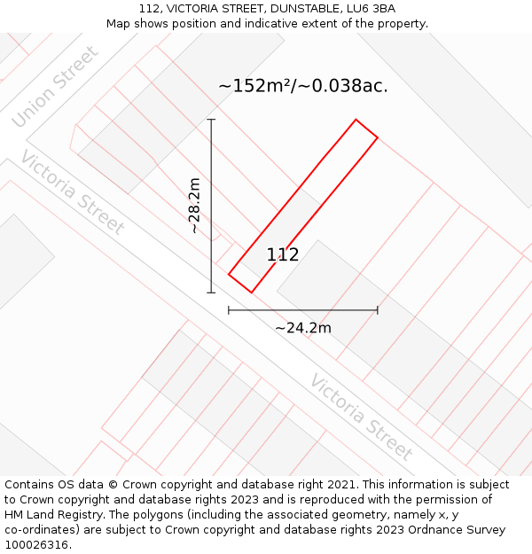 112, VICTORIA STREET, DUNSTABLE, LU6 3BA: Plot and title map