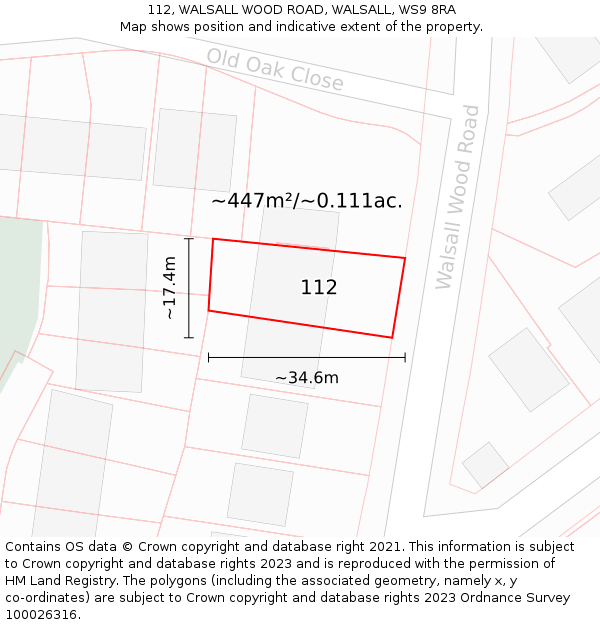 112, WALSALL WOOD ROAD, WALSALL, WS9 8RA: Plot and title map