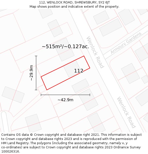 112, WENLOCK ROAD, SHREWSBURY, SY2 6JT: Plot and title map