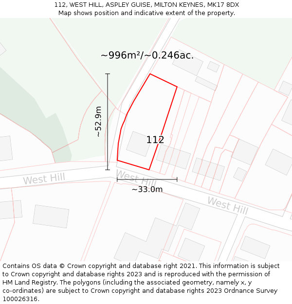 112, WEST HILL, ASPLEY GUISE, MILTON KEYNES, MK17 8DX: Plot and title map