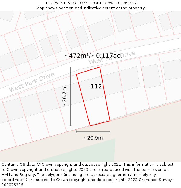 112, WEST PARK DRIVE, PORTHCAWL, CF36 3RN: Plot and title map