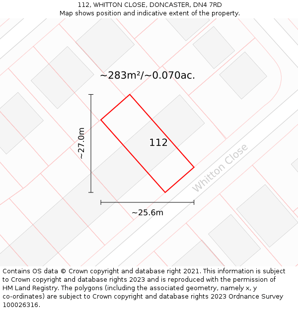 112, WHITTON CLOSE, DONCASTER, DN4 7RD: Plot and title map