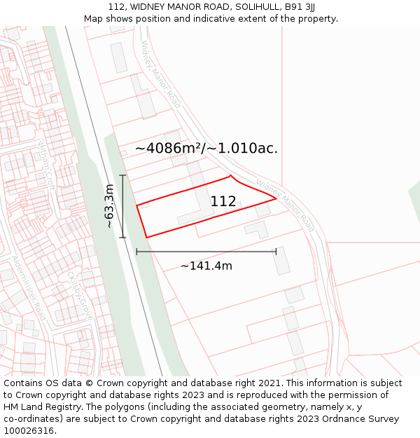 112, WIDNEY MANOR ROAD, SOLIHULL, B91 3JJ: Plot and title map