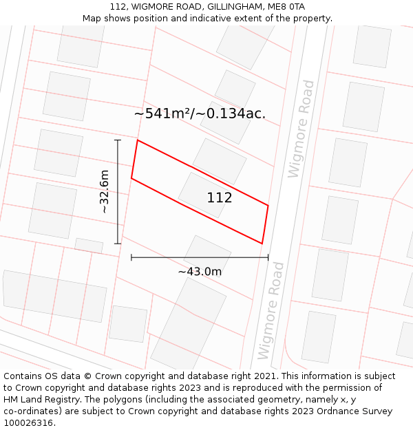 112, WIGMORE ROAD, GILLINGHAM, ME8 0TA: Plot and title map