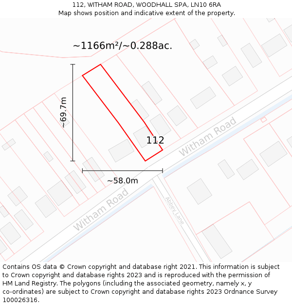 112, WITHAM ROAD, WOODHALL SPA, LN10 6RA: Plot and title map