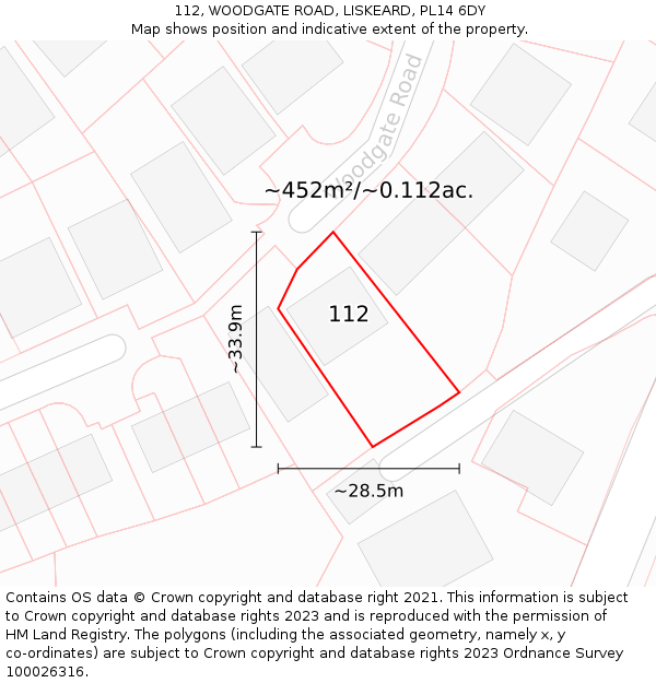 112, WOODGATE ROAD, LISKEARD, PL14 6DY: Plot and title map