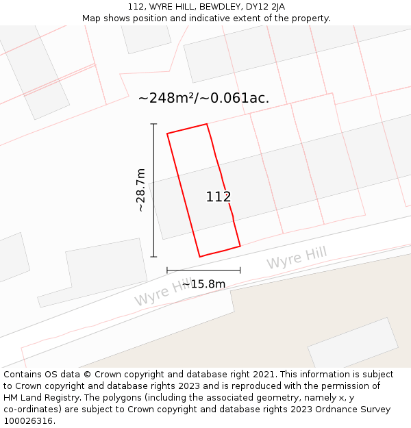 112, WYRE HILL, BEWDLEY, DY12 2JA: Plot and title map