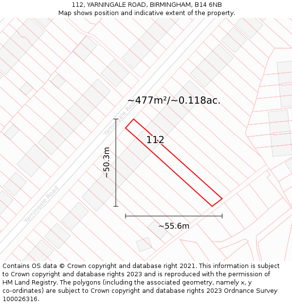 112, YARNINGALE ROAD, BIRMINGHAM, B14 6NB: Plot and title map