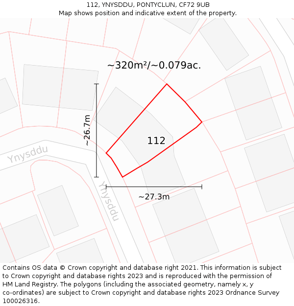 112, YNYSDDU, PONTYCLUN, CF72 9UB: Plot and title map