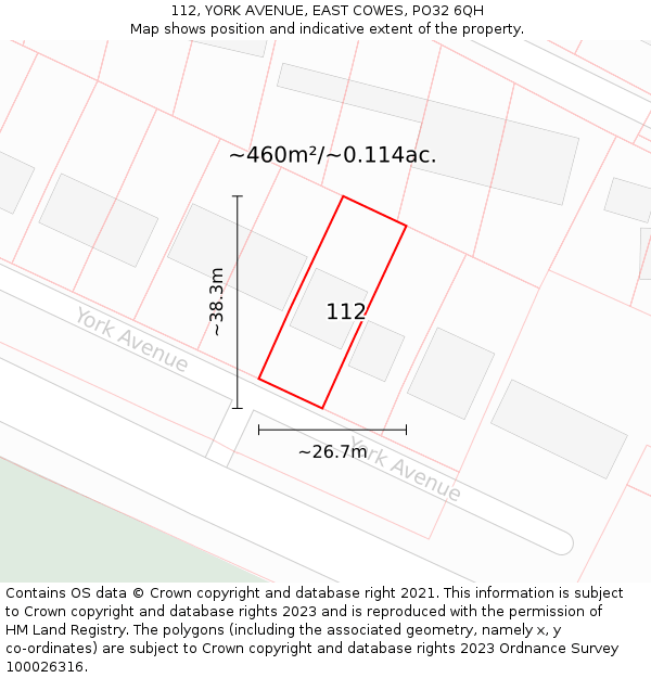 112, YORK AVENUE, EAST COWES, PO32 6QH: Plot and title map